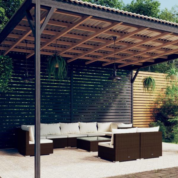 ARDEBO.de - 10-tlg. Garten-Lounge-Set mit Kissen Poly Rattan Braun