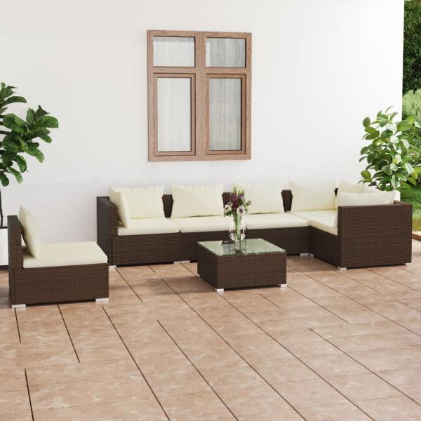 ARDEBO.de - 7-tlg. Garten-Lounge-Set mit Kissen Poly Rattan Braun
