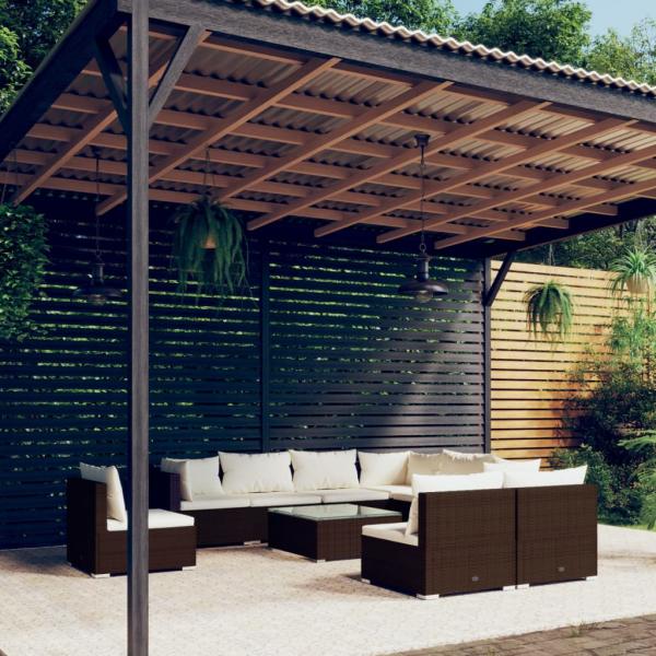 ARDEBO.de - 10-tlg. Garten-Lounge-Set mit Kissen Poly Rattan Braun