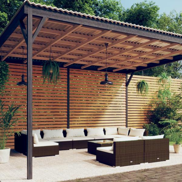 ARDEBO.de - 10-tlg. Garten-Lounge-Set mit Kissen Braun Poly Rattan