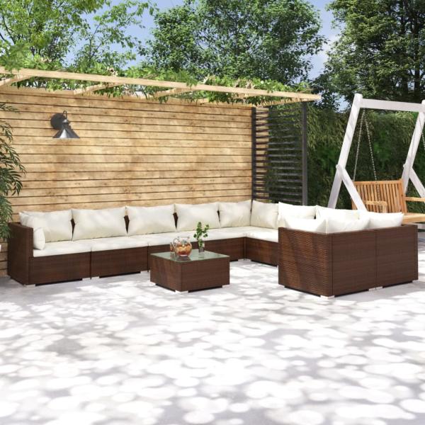 ARDEBO.de - 10-tlg. Garten-Lounge-Set mit Kissen Poly Rattan Braun