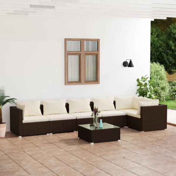 ARDEBO.de - 7-tlg. Garten-Lounge-Set mit Kissen Poly Rattan Braun