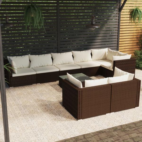 ARDEBO.de - 9-tlg. Garten-Lounge-Set mit Kissen Braun Poly Rattan