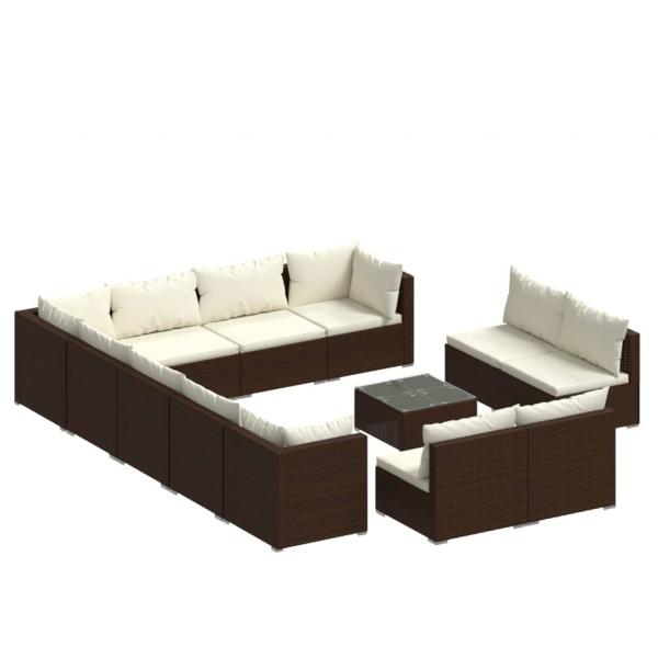 13-tlg. Garten-Lounge-Set mit Kissen Braun Poly Rattan
