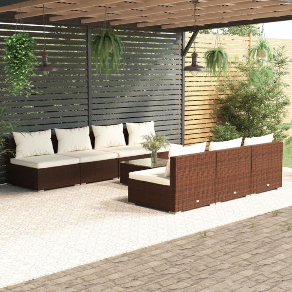ARDEBO.de - 8-tlg. Garten-Lounge-Set mit Kissen Poly Rattan Braun