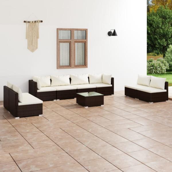 ARDEBO.de - 9-tlg. Garten-Lounge-Set mit Kissen Poly Rattan Braun