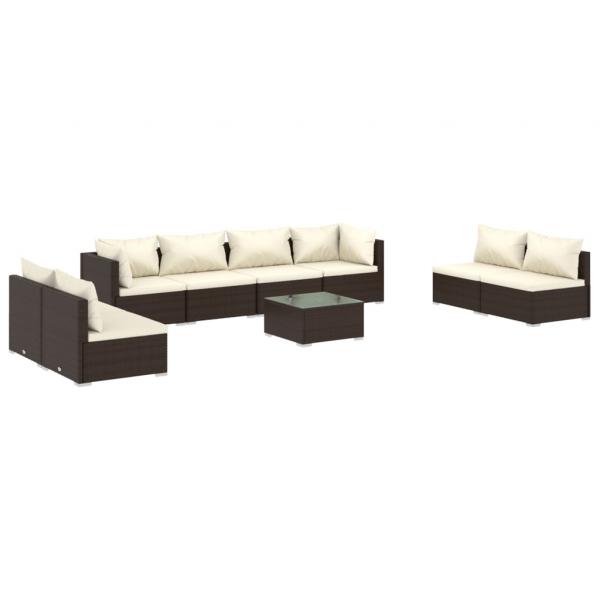 9-tlg. Garten-Lounge-Set mit Kissen Poly Rattan Braun