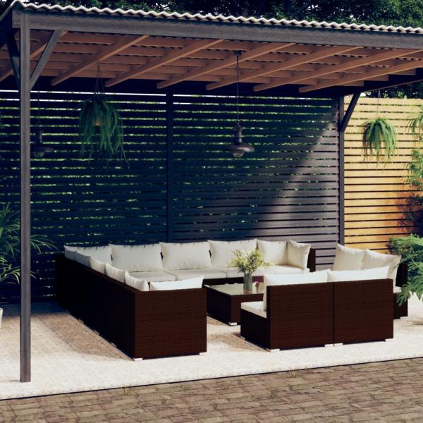 ARDEBO.de - 14-tlg. Garten-Lounge-Set mit Kissen Braun Poly Rattan