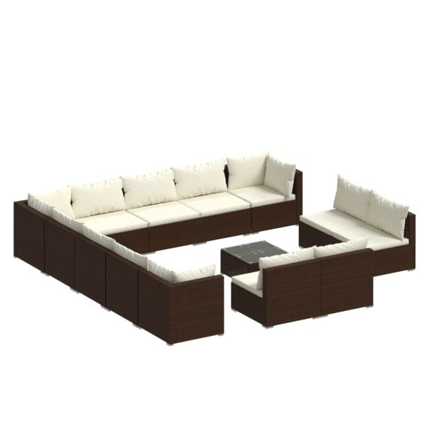 14-tlg. Garten-Lounge-Set mit Kissen Braun Poly Rattan