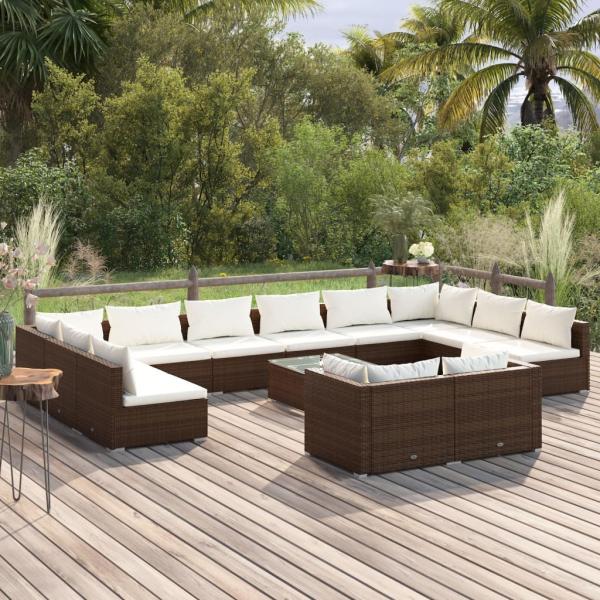 ARDEBO.de - 13-tlg. Garten-Lounge-Set mit Kissen Braun Poly Rattan