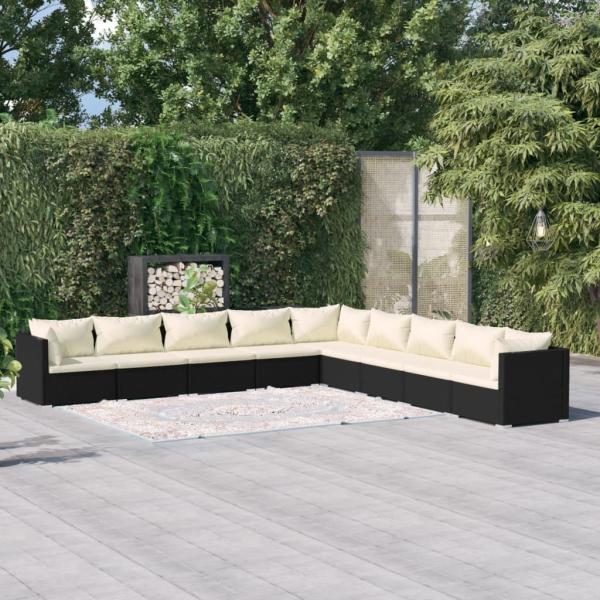 ARDEBO.de - 9-tlg. Garten-Lounge-Set mit Kissen Poly Rattan Schwarz