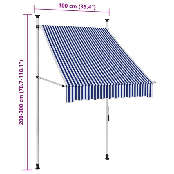 Markise Einziehbar Handbetrieben 100 cm Blau/Weiß Gestreift