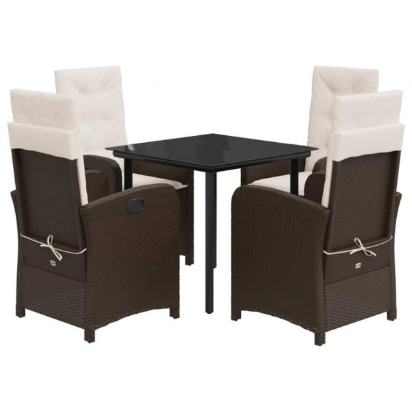 5-tlg. Garten-Essgruppe mit Kissen Braun Poly Rattan