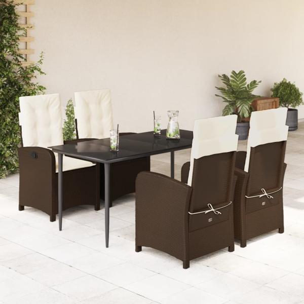 ARDEBO.de - 5-tlg. Garten-Essgruppe mit Kissen Braun Poly Rattan