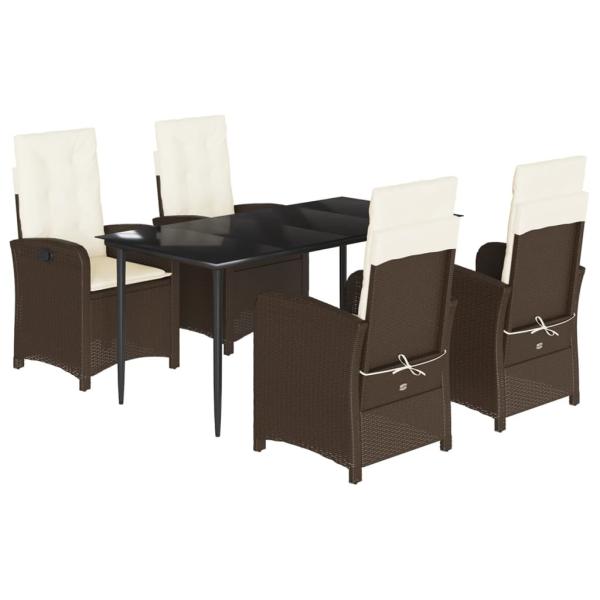 5-tlg. Garten-Essgruppe mit Kissen Braun Poly Rattan