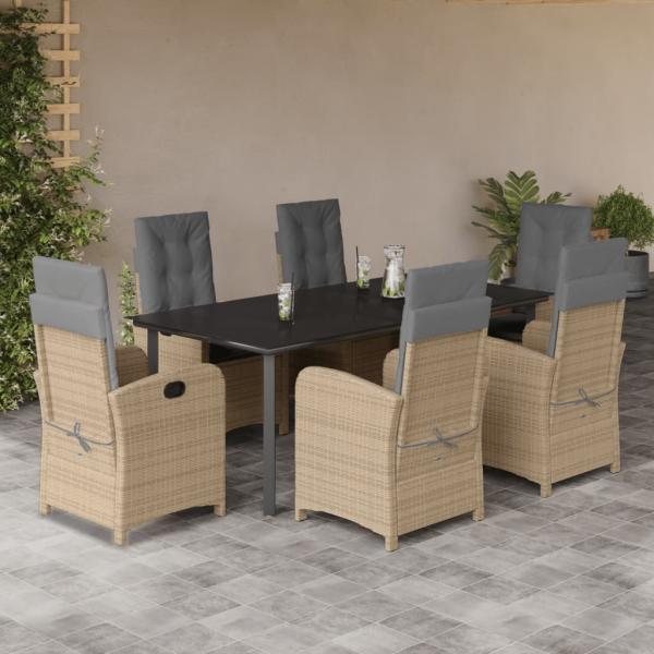 ARDEBO.de - 7-tlg. Garten-Essgruppe mit Kissen Beigemischung Poly Rattan