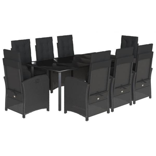 9-tlg. Garten-Essgruppe mit Kissen Schwarz Poly Rattan