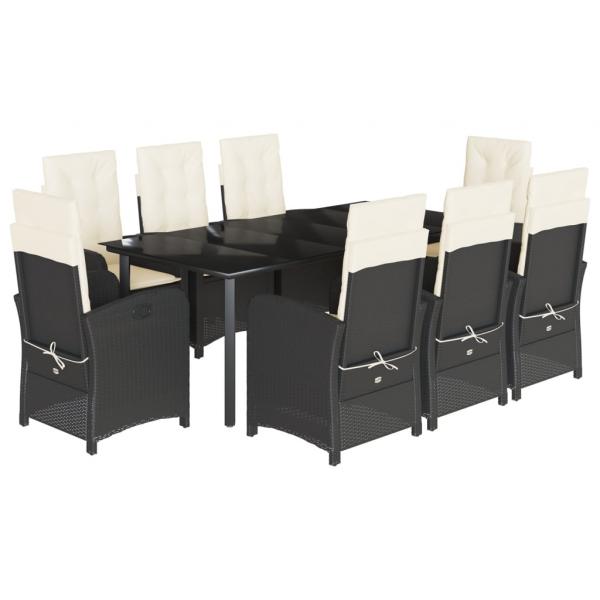 9-tlg. Garten-Essgruppe mit Kissen Schwarz Poly Rattan