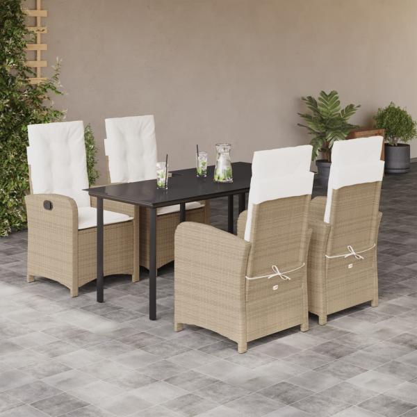 ARDEBO.de - 5-tlg. Garten-Essgruppe mit Kissen Beige Poly Rattan