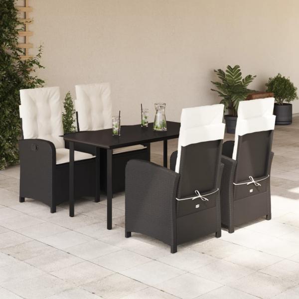 ARDEBO.de - 5-tlg. Garten-Essgruppe mit Kissen Schwarz Poly Rattan