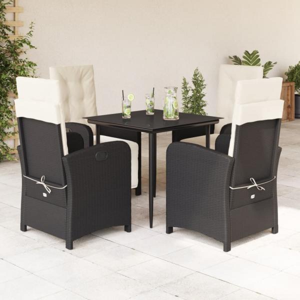 ARDEBO.de - 5-tlg. Garten-Essgruppe mit Kissen Schwarz Poly Rattan