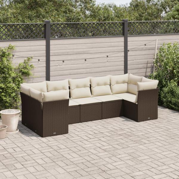 ARDEBO.de - 7-tlg. Garten-Sofagarnitur mit Kissen Braun Poly Rattan