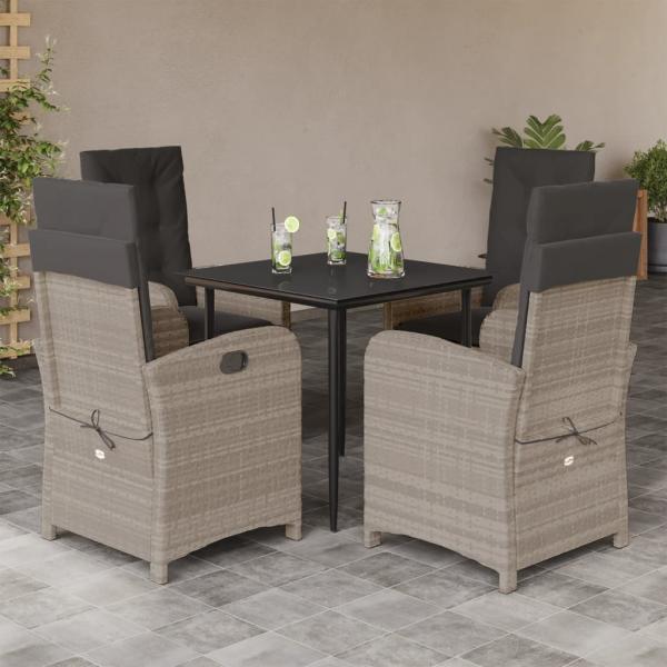 ARDEBO.de - 5-tlg. Garten-Essgruppe mit Kissen Hellgrau Poly Rattan