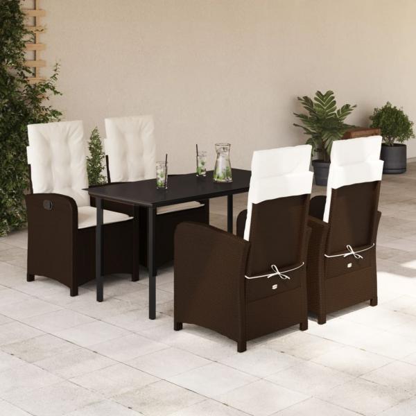 ARDEBO.de - 5-tlg. Garten-Essgruppe mit Kissen Braun Poly Rattan