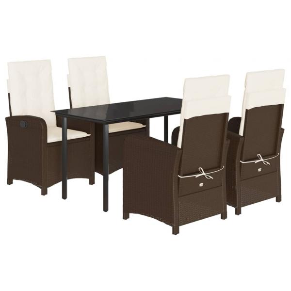 5-tlg. Garten-Essgruppe mit Kissen Braun Poly Rattan