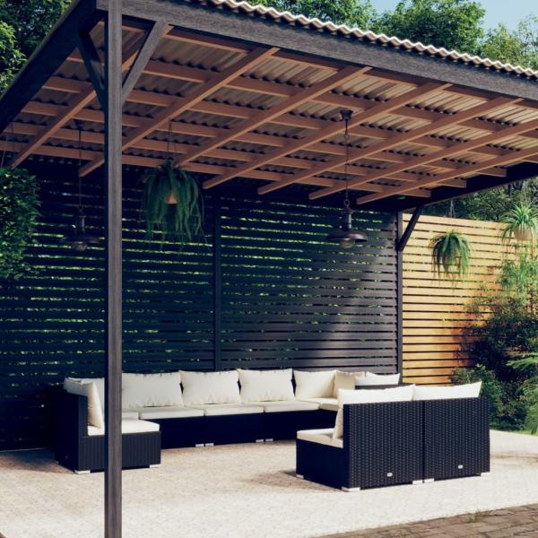 ARDEBO.de - 9-tlg. Garten-Lounge-Set mit Kissen Poly Rattan Schwarz