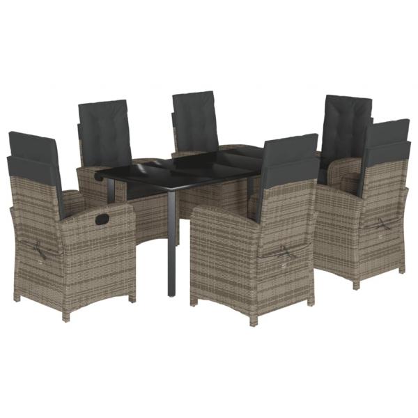 7-tlg. Garten-Essgruppe mit Kissen Grau Poly Rattan