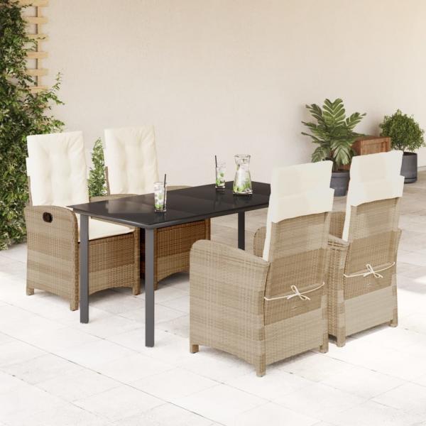 ARDEBO.de - 5-tlg. Garten-Essgruppe mit Kissen Beige Poly Rattan
