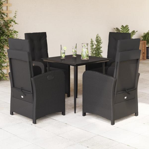 ARDEBO.de - 5-tlg. Garten-Essgruppe mit Kissen Schwarz Poly Rattan