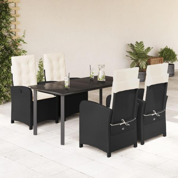 ARDEBO.de - 5-tlg. Garten-Essgruppe mit Kissen Schwarz Poly Rattan