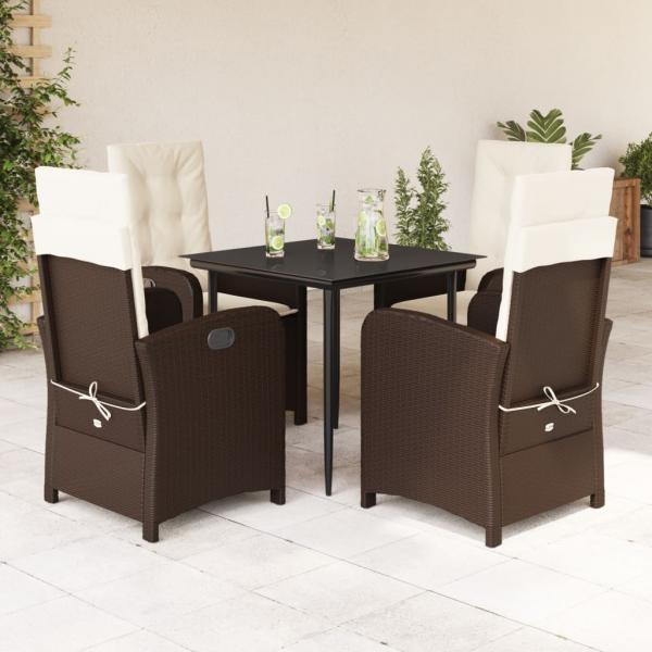 ARDEBO.de - 5-tlg. Garten-Essgruppe mit Kissen Braun Poly Rattan