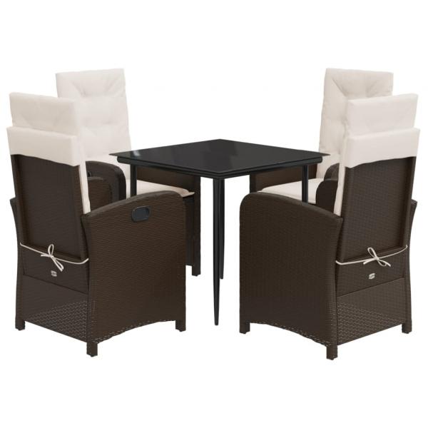 5-tlg. Garten-Essgruppe mit Kissen Braun Poly Rattan