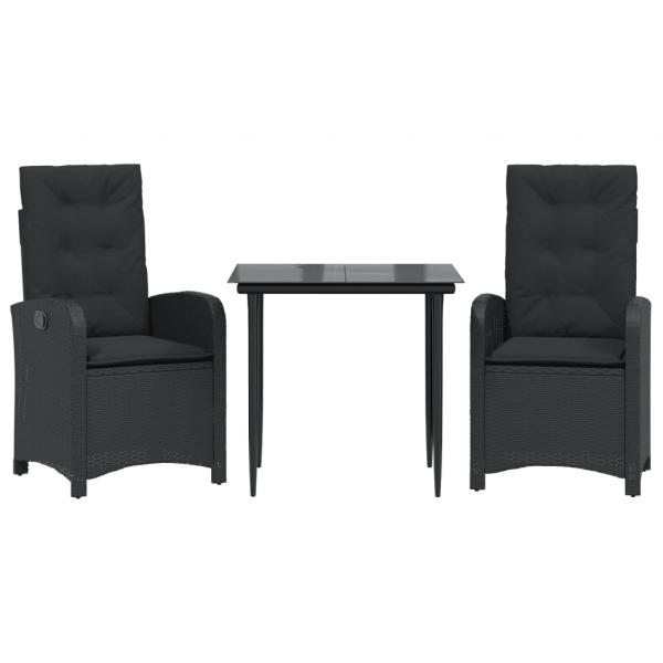 3-tlg. Garten-Essgruppe mit Kissen Schwarz Poly Rattan
