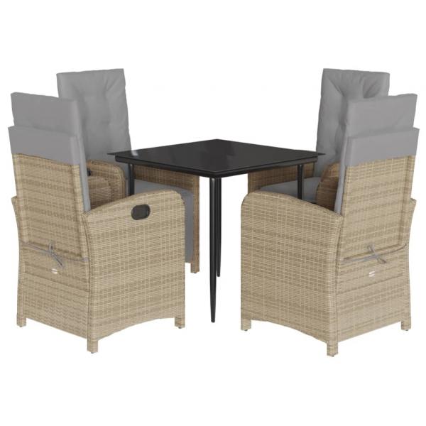 5-tlg. Garten-Essgruppe mit Kissen Beigemischung Poly Rattan