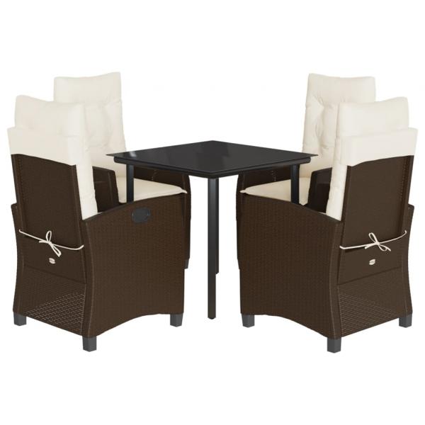 5-tlg. Garten-Essgruppe mit Kissen Braun Poly Rattan