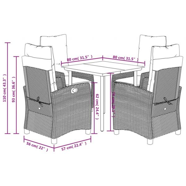 5-tlg. Garten-Essgruppe mit Kissen Braun Poly Rattan