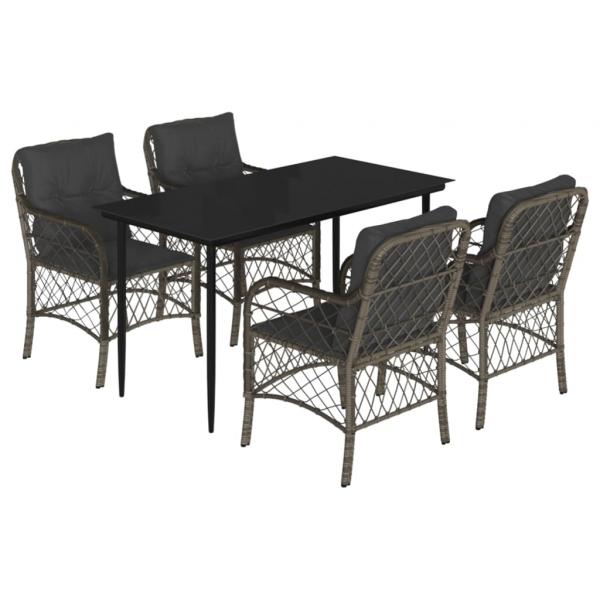 5-tlg. Garten-Essgruppe mit Kissen Grau Poly Rattan