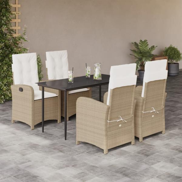 ARDEBO.de - 5-tlg. Garten-Essgruppe mit Kissen Beige Poly Rattan
