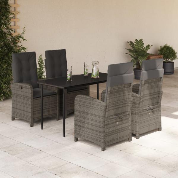 ARDEBO.de - 5-tlg. Garten-Essgruppe mit Kissen Grau Poly Rattan