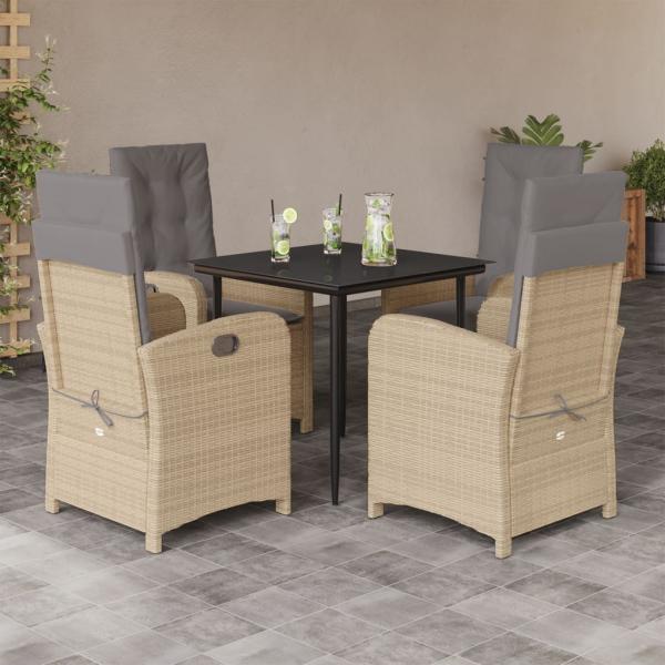 ARDEBO.de - 5-tlg. Garten-Essgruppe mit Kissen Beigemischung Poly Rattan
