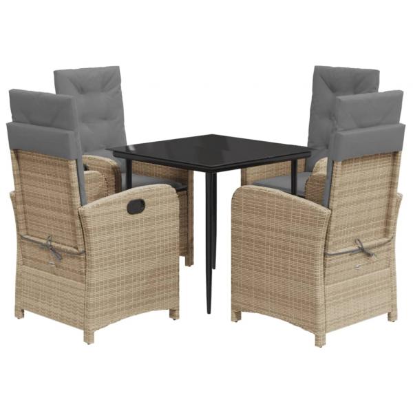 5-tlg. Garten-Essgruppe mit Kissen Beigemischung Poly Rattan