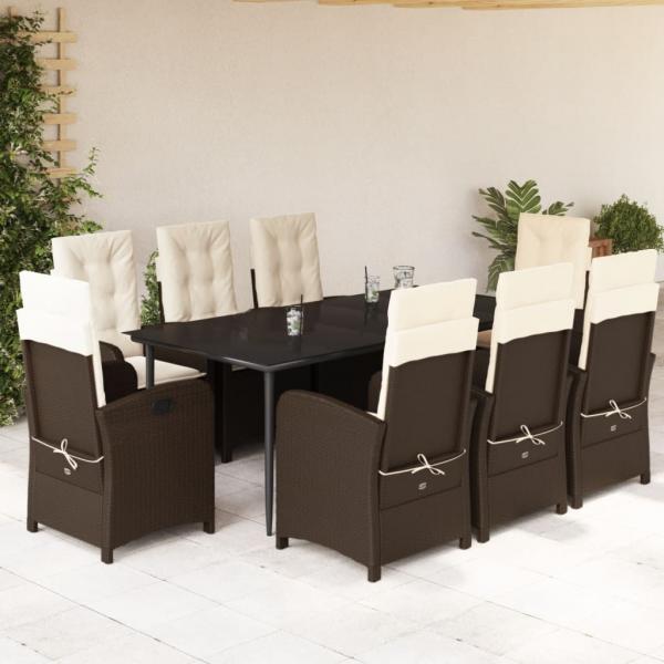 ARDEBO.de - 9-tlg. Garten-Essgruppe mit Kissen Braun Poly Rattan