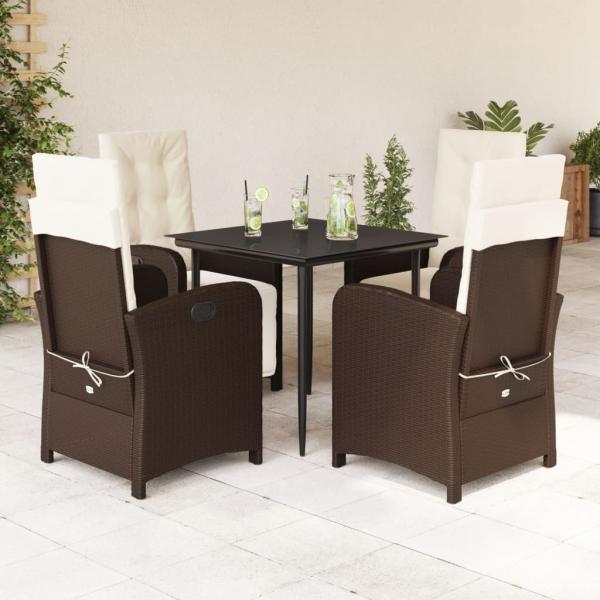 ARDEBO.de - 5-tlg. Garten-Essgruppe mit Kissen Braun Poly Rattan