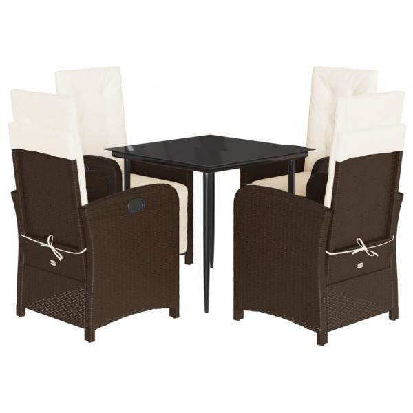 5-tlg. Garten-Essgruppe mit Kissen Braun Poly Rattan