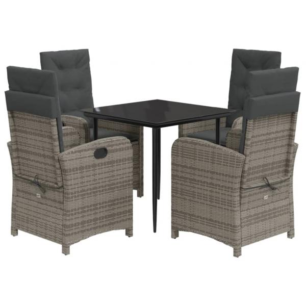 5-tlg. Garten-Essgruppe mit Kissen Grau Poly Rattan