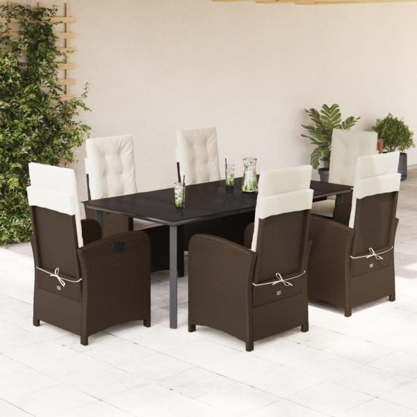 ARDEBO.de - 7-tlg. Garten-Essgruppe mit Kissen Braun Poly Rattan